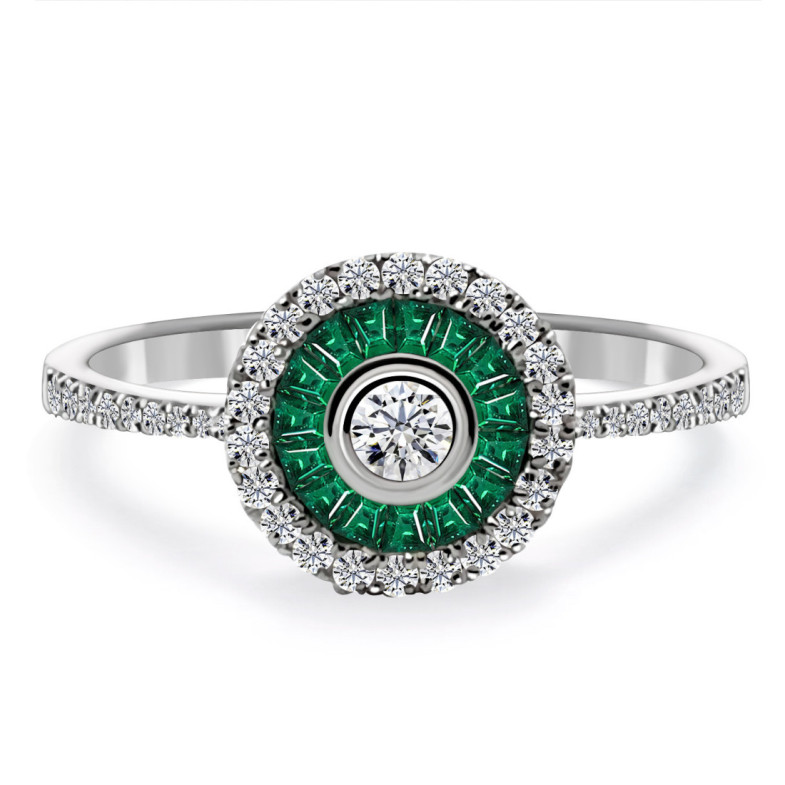 Anillo Ojo De Perdiz Granate Verde - diseños vintage