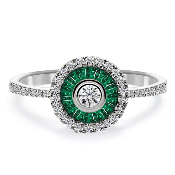 Anillo Ojo De Perdiz Granate Verde - diseños vintage