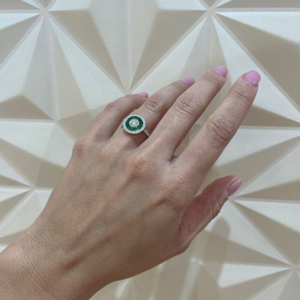 Anillo Ojo De Perdiz 0.75 Granate Verde - diseños vintage