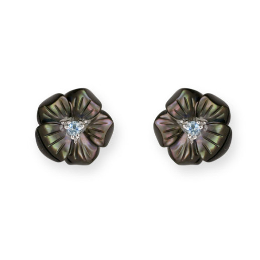 Gold Blumen Ohrringe - Pendientes Piedras de Colores