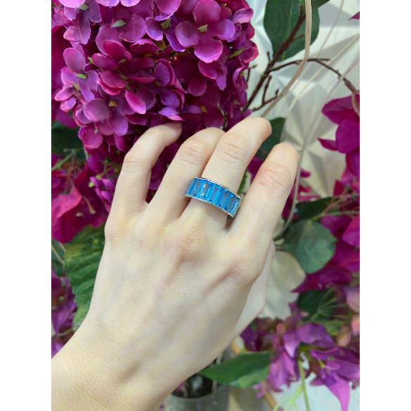 Anello Topazine Fluore blu - mezza alleanza