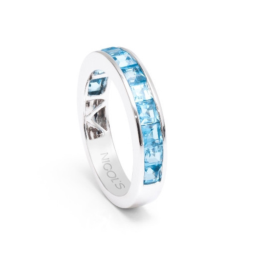 Blue Topaz Ring MIDI FLÚOR - Diamond Wedding Band