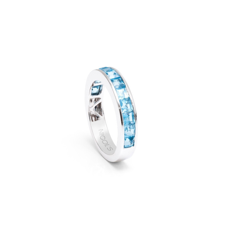 Blue Topaz Ring MIDI FLÚOR - Diamond Wedding Band