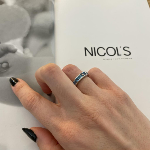 Blue Topaz Ring MIDI FLÚOR - Diamond Wedding Band