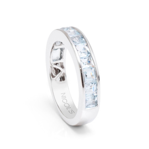 Aqua Blue FLÚOR MIDI ring - Diamond Wedding Band