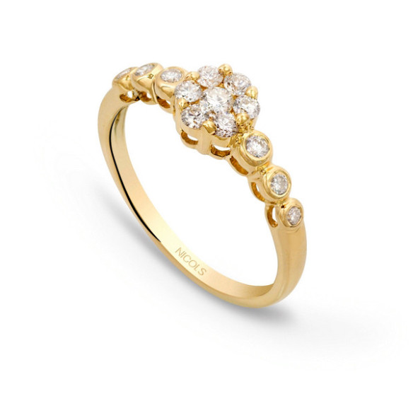 Anillo Diamantes Camelia 0.58 Oro Amarillo - Rosette de bagues de fiançailles