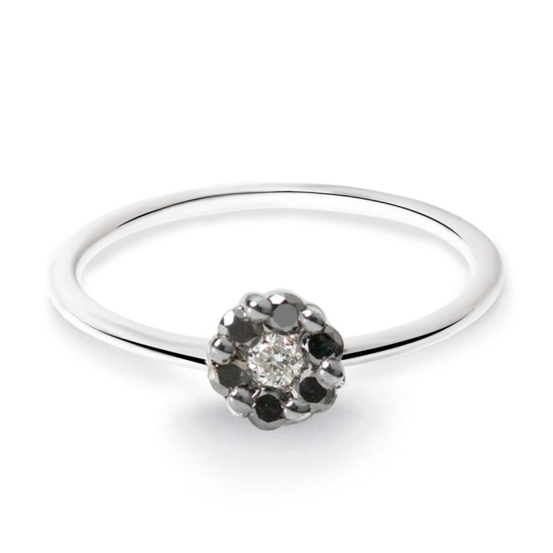 Anillo Diamantes Negros y Blanco Camelia 0.11 - Talla Brillante