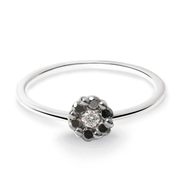 Anillo Diamantes Negros y Blanco Camelia 0.11 - Talla Brillante