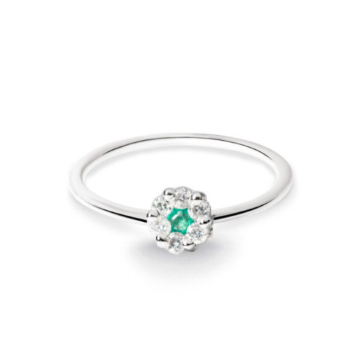 Anillo Diamantes y Esmeralda Camelia 0.11 - Smaragdringe