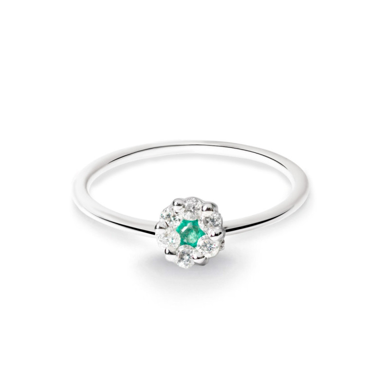 Anillo Diamantes y Esmeralda Camelia 0.11 - Bagues d'émeraude