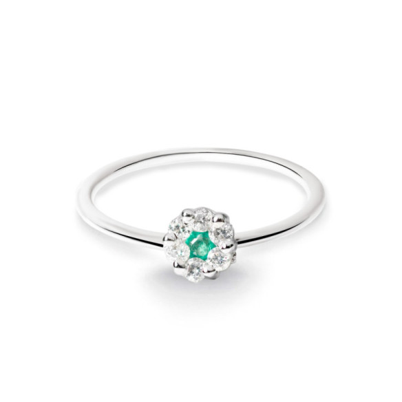 Anillo Diamantes y Esmeralda Camelia 0.11 - Bagues d'émeraude