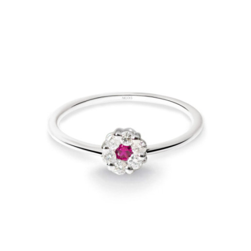 Anillo Diamantes y Rubi Camelia 0.11 - Anillos de Rubí
