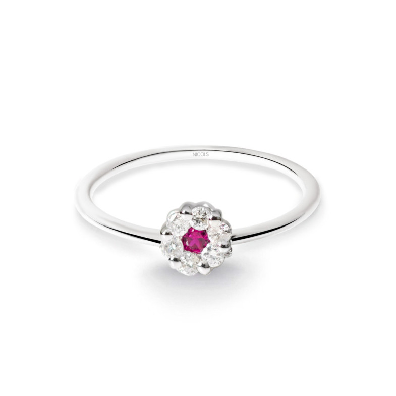 Anillo Diamantes y Rubi Camelia 0.11 - Anillos de Rubí