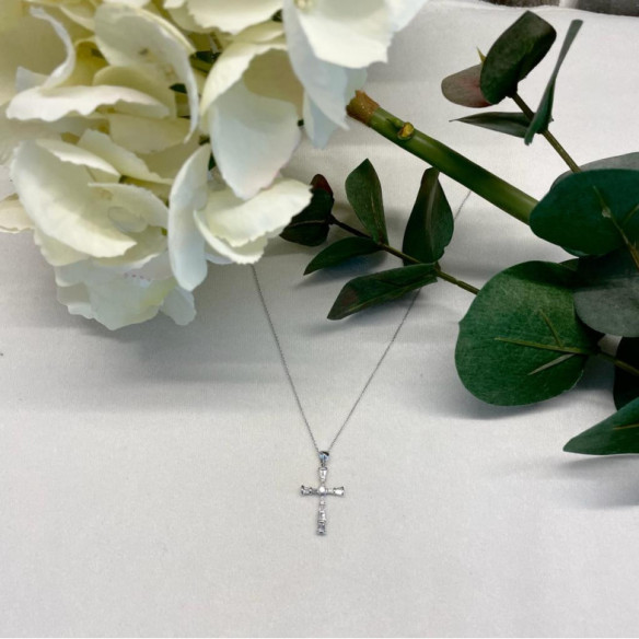 Cruz Diamantes Oro Blanco Baguettes 0.43Ct. - Croix de diamant