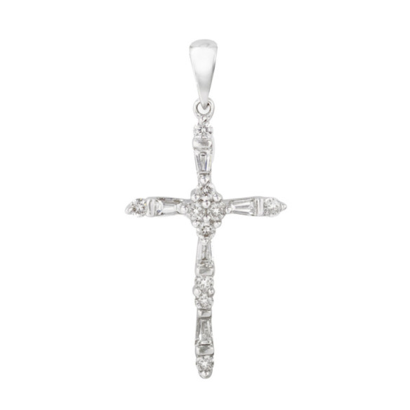 White Gold Cross and Diamonds Latin Catholic Sign - Diamond Crosses