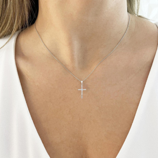 Cruz Oro Blanco y Diamantes Latin Catholic Sign - Croix de diamant 2