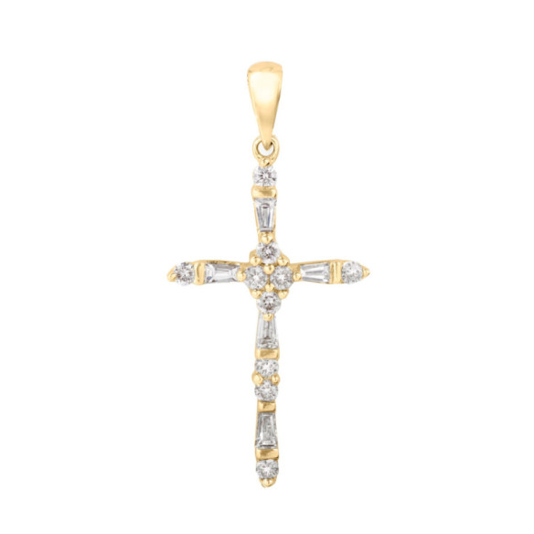 Segno cattolico latino in oro giallo croce e diamanti - Croci di diamante