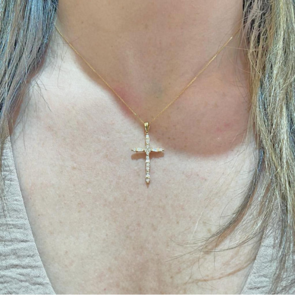 Yellow Gold Cross and Diamonds Latin Catholic Sign - Diamond Crosses