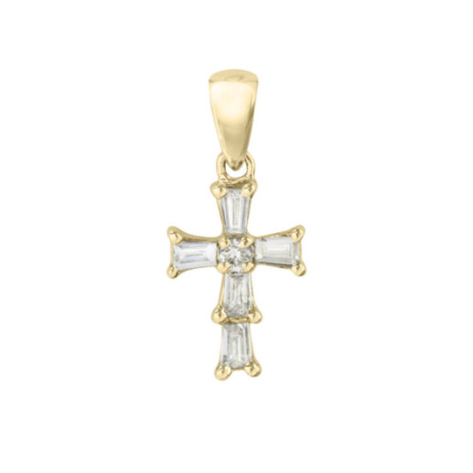 Ciondolo Croce Di Diamanti Baguette 7X10Mm - Croci di diamante