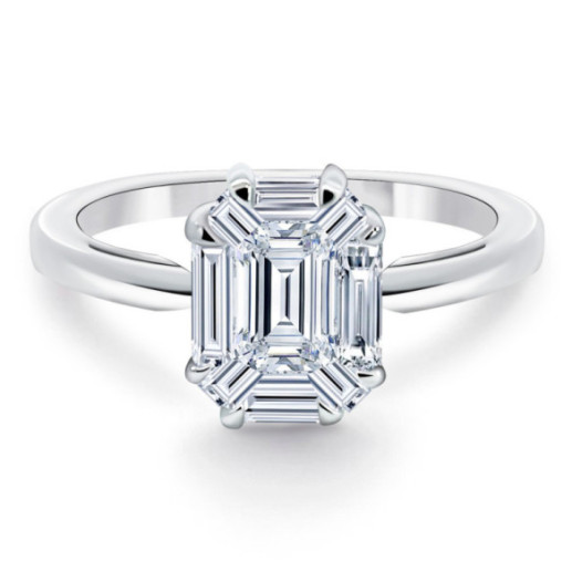 0.70 Ct Emerald Cut Diamond Engagement Ring Vrait White Gold - Carving baguette