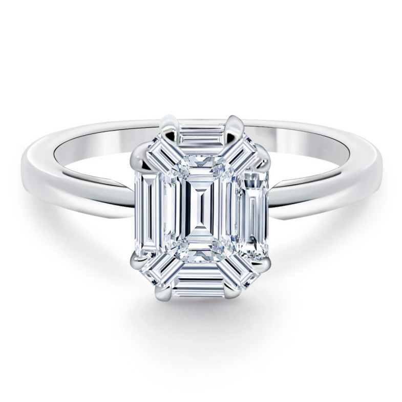 Anillo Diamante 0.70 Ct Talla Esmeralda Vrait Oro Blanco - Schnitzen von Baguette
