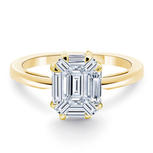 0.70 Ct Emerald Cut Diamond Engagement Ring Vrait Yellow Gold - Carving baguette