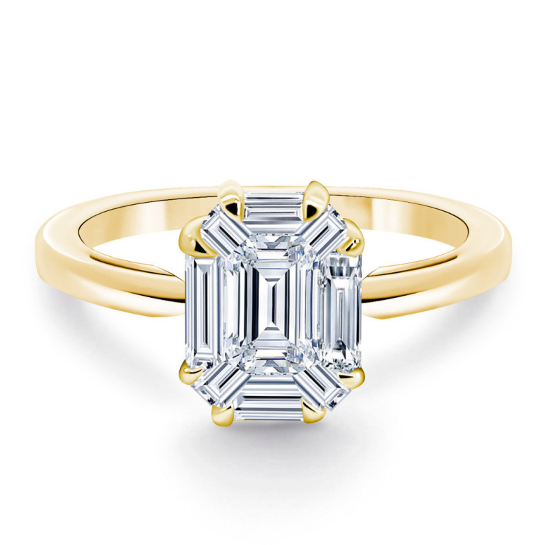 Anillo Diamante 0.70 Ct Talla Esmeralda Vrait Oro Amarillo - Sculpture baguette