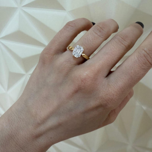 Anillo Diamante 0.70 Ct Talla Esmeralda Vrait Oro Amarillo - Intaglio baguette 2