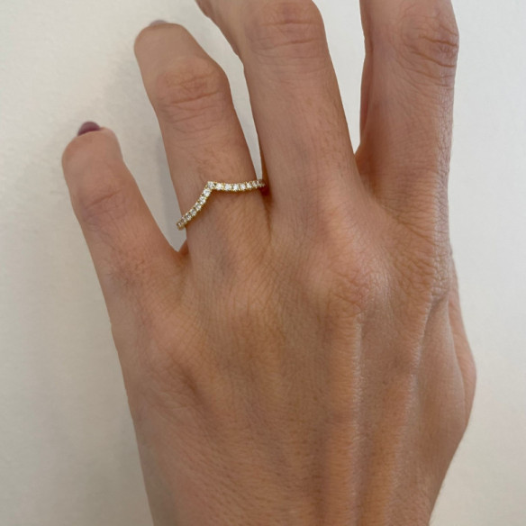 Anillo media alianza en V Oro amarillo y Diamantes - Bagues de diamant