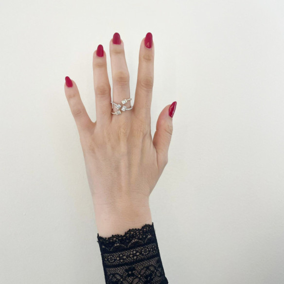 Yellow and white gold ring with double-arm diamonds Aura - Carving baguette