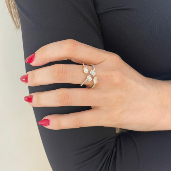 Anillo diamantes Aura oro amarillo y blanco - Talla Baguette