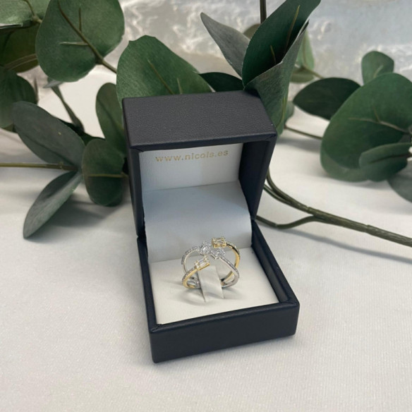 Anillo diamantes Aura oro amarillo y blanco - Schnitzen von Baguette