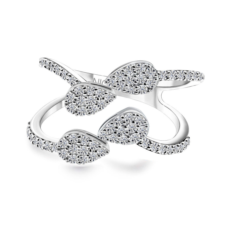 Anillo de oro blanco y diamantes doble brazo Aura - Anillos de Diamantes
