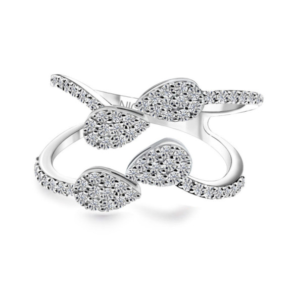 Anillo de oro blanco y diamantes doble brazo Aura - Anillos de Diamantes