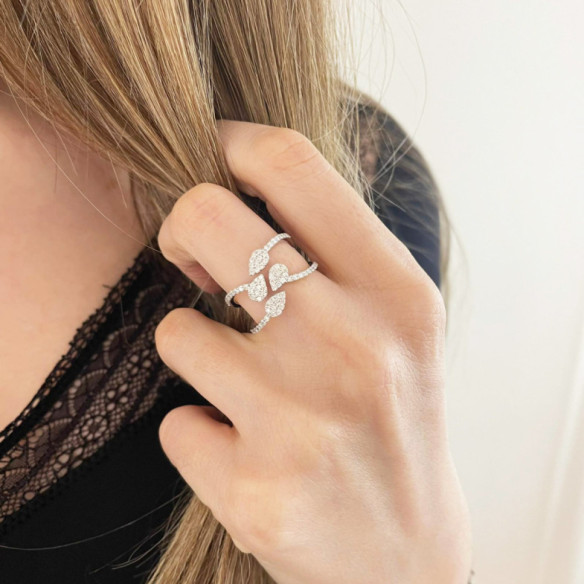 Anillo de oro blanco y diamantes doble brazo Aura - Anillos de Diamantes