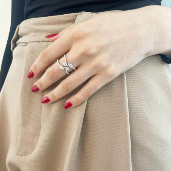 Anillo de oro blanco y diamantes doble brazo Aura - Anéis de diamante