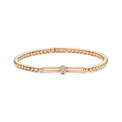 Pulsera de Oro y Diamantes Elástica con Barra y Rosetón Colette - Diamant-Armbänder