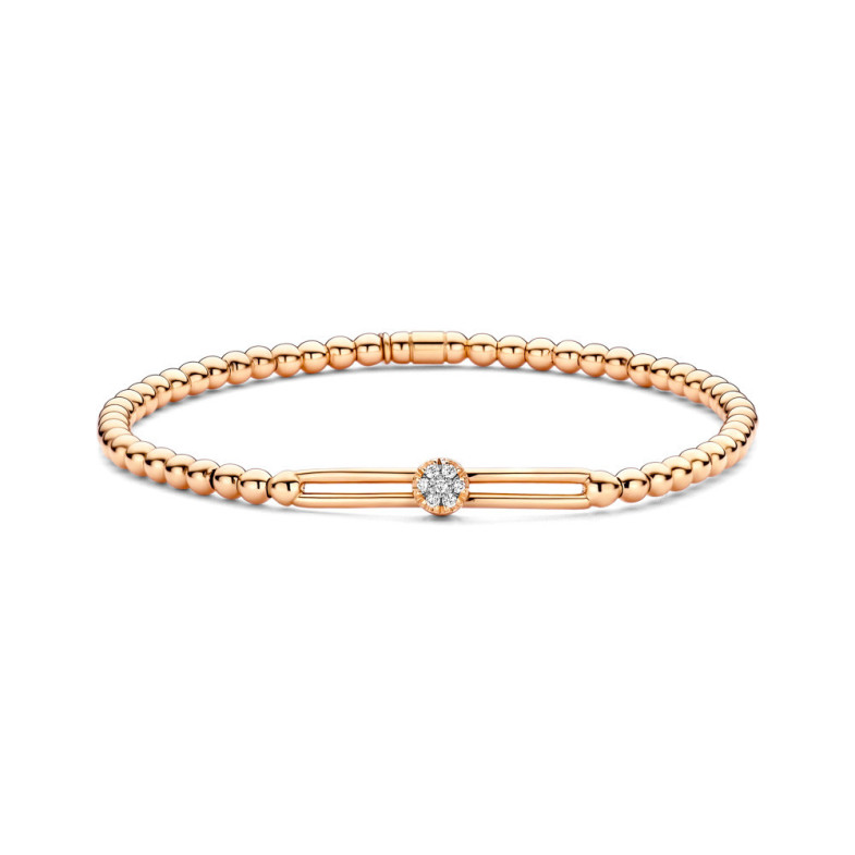 Pulsera de Oro y Diamantes Elástica con Barra y Rosetón Colette - Bracciali diamantati