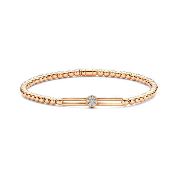 Pulsera de Oro y Diamantes Elástica con Barra y Rosetón Colette - Bracciali diamantati
