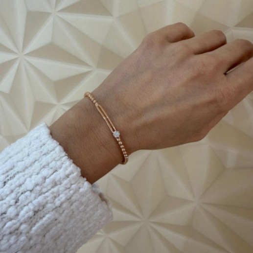 Pulsera de Oro y Diamantes Elástica con Barra y Rosetón Colette - Bracciali diamantati 2