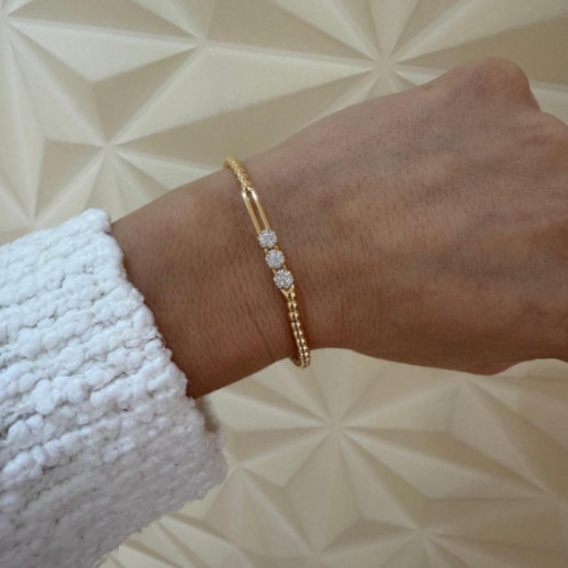 Pulsera Elástica de Oro y Diamantes con Tres Rosetones Colette - Bracciali diamantati 2
