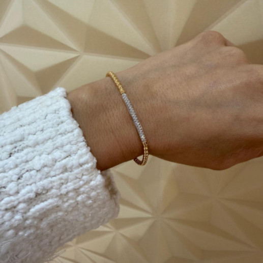 Pulsera de Diamantes y Oro Elástica Colette Barra - Brazaletes de Oro 2