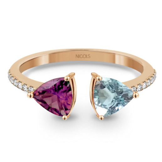 Anillo Diamantes Amatista Y Topacio Trillon - Anillos Otras Piedras Preciosas