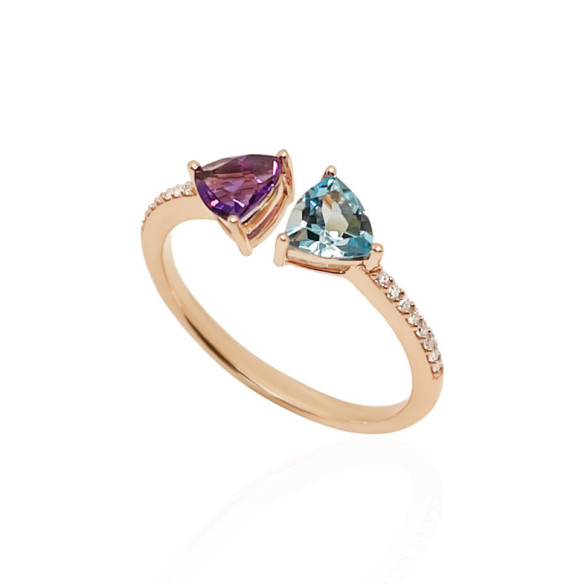 Anillo Diamantes Amatista Y Topacio Trillon - Anillos Otras Piedras Preciosas