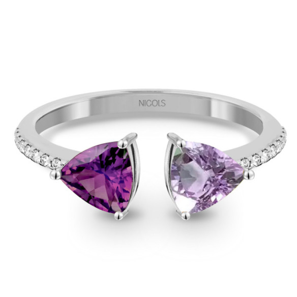 Anillo Diamantes Amatista Trillon - Anillos Otras Piedras Preciosas