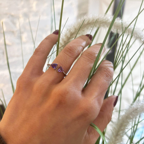 Anillo Diamantes Amatista Trillon - Anillos Otras Piedras Preciosas