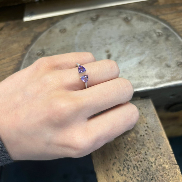 Ametista del diamante anello trillone - Anelli altre pietre preziose