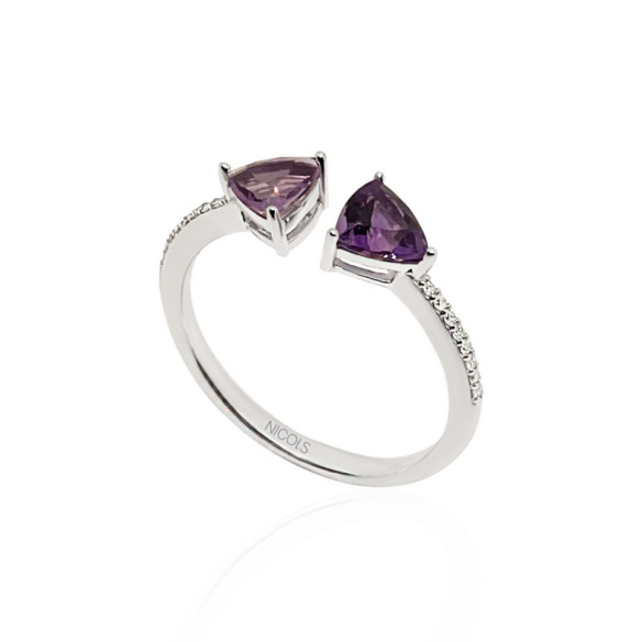 Anillo Diamantes Amatista Trillon - Anéis Outras pedras preciosas