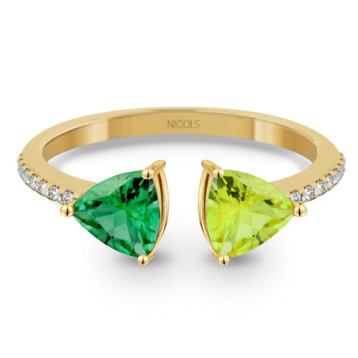Anillo Diamantes Cuarzo Verde Y Cuarzo Limón Trillon - Bagues Autres pierres précieuses