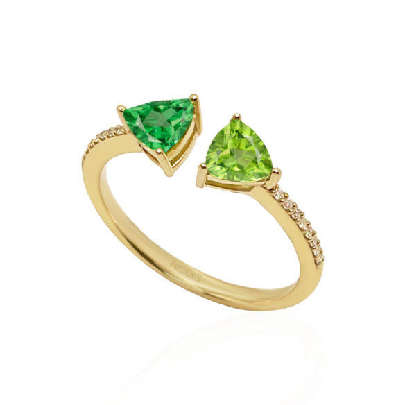 Green Quartz and Lemon Quartz Diamond Ring TRILLON - Rings other precious stones